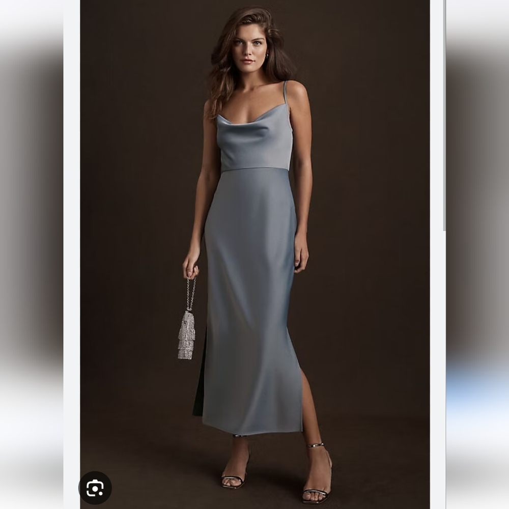 BHLDN Cali Cowl Neck Slip Satin Midi Dress